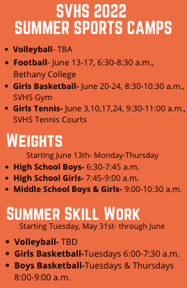 SVHS 2022 Summer Sports Camps